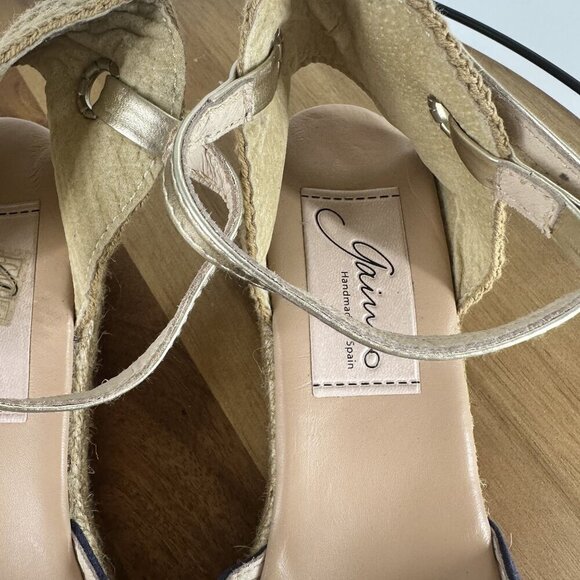 Navy Blue & Beige Juncal Aguirre Espadrille Wedge Sandals With Adjustable Ankle - Picture 6 of 9